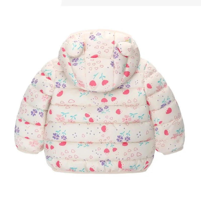 Children Boys Baby Hooded Lightweight Down Jackets Warm Outerwear Autumn Kids Girls Coats Cartoon Dinosaur Print Casual Clothing