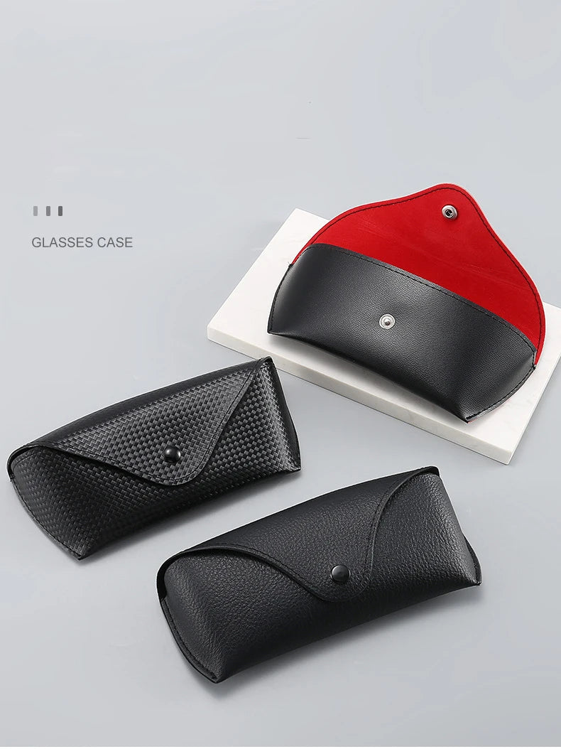 New Sunglasses Cases Large Black New Red Lined Leather Business Litchi Pattern Sunglasses Glasses Case  Eyewear Accessories