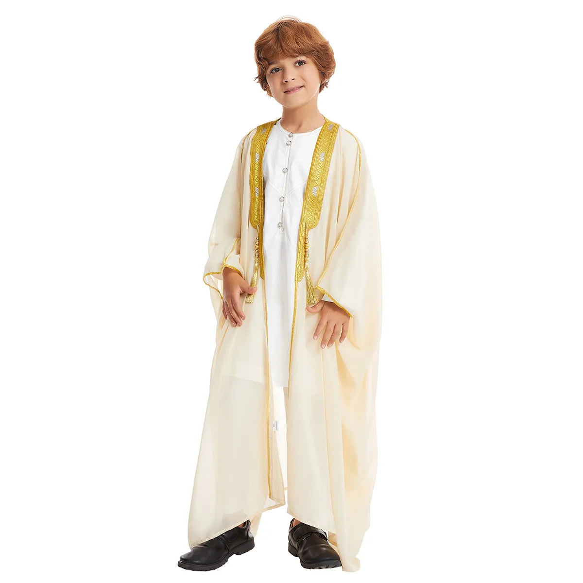 Middle Eastern Teenage Boys' Long Robe Chiffon Cardigan Sweater Boys' Long Robe Jubba Thobe Children's Kaftan Dress