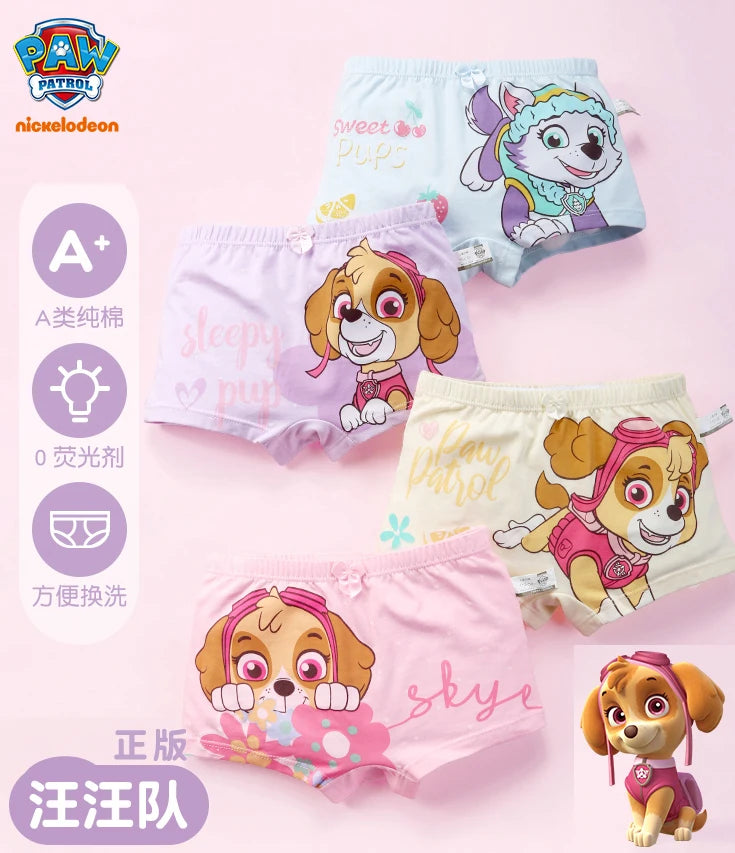 4PCS Genuine Paw Patrol Skye Girl Children Cotton Underwear Printing Panties Kids Short Panties Underpants Girls Briefs Panties