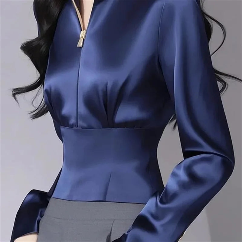 Luxury Satin Shirt Women's Spring Summer New Coat Unique Beautiful Waist Jacket French High-Grade Outerwear Female Overcoat Tops