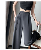 2025 New Spring Summer Tapered Wide Leg Suit Pants White High Waist Drop Hem Loose Straight Casual Slim Fit Trousers Female