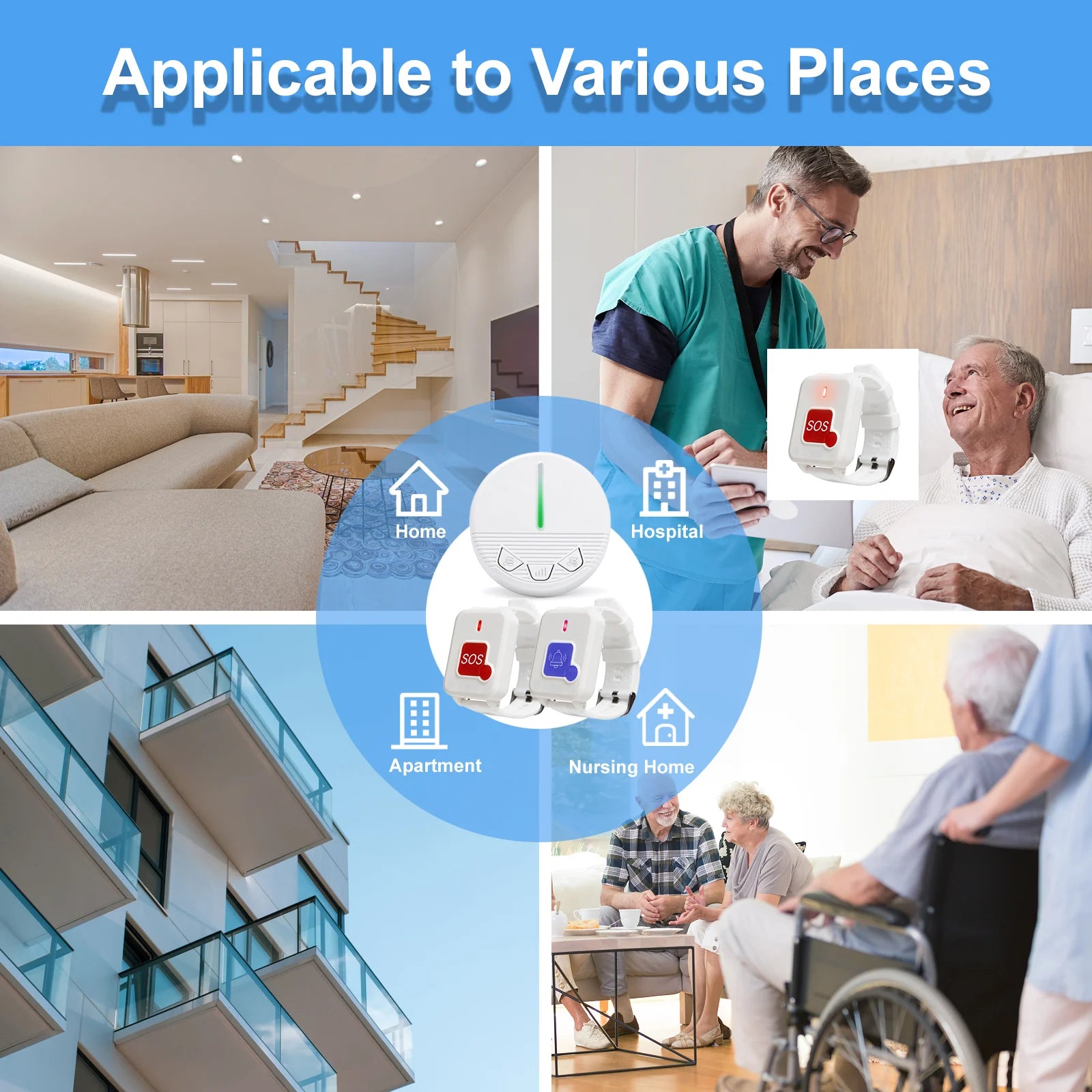 Wireless Caregiver Pager Life Alert System SOS Panic Call Button with Door Light for Seniors Disabled Elderly Home Hospital