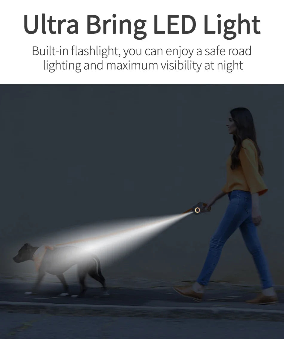 3/5M Automatic Dog Leash Retractable LED Luminous Leading Fashion Light Straps for Dog Puppy Pet Flexi Walking Running Lead
