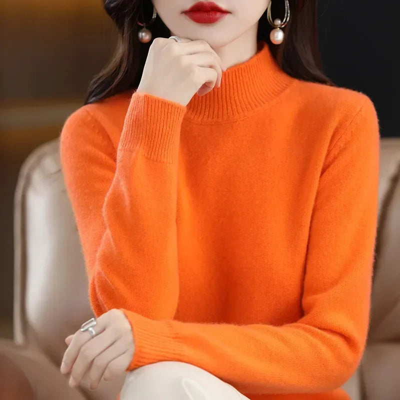 Autumn Winter Women Sweaters Long Sleeve Thick Warm Knitwears Pullovers Mock Neck Loose Sweater Korean Fashion Bottoming Shirt