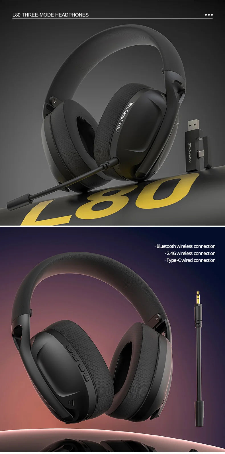 SMAILWOLF L80 Bluetooth wireless wired three-mode gaming headset laptop home lightweight headset with microphone