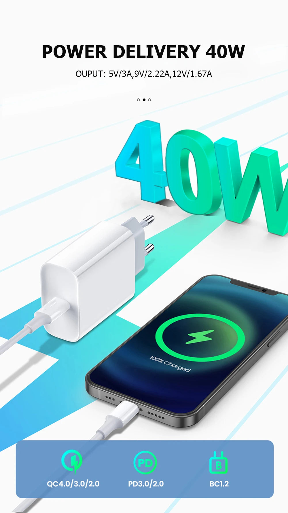 Original PD 40W Fast Charger For iPhone 15 11 12 13 14 16 Pro Max Charging Cable For iPhone USB Type C Charger Phone Accessories