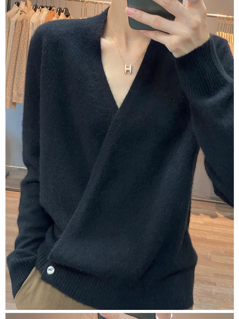 Japanese Kimono Cardigan Pure Wool Sweater Female Cross V-Neck Knitted Cardigan 2023 Spring and Autumn Loose Leggings Retro Top