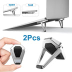2Pcs Desktop Foldable Laptop Stand Base Portable Small Metal Base Universal Anti-Slip Stand Adjustable Notebook Cooling Holder