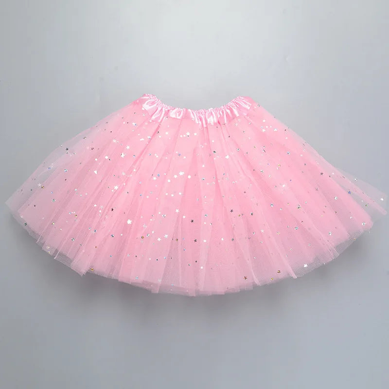 Kids Baby Star Glitter Dance Tutu Skirt For Girl Sequin 3 Layers Tulle Toddler Pettiskirt Children Chiffon 2-8T