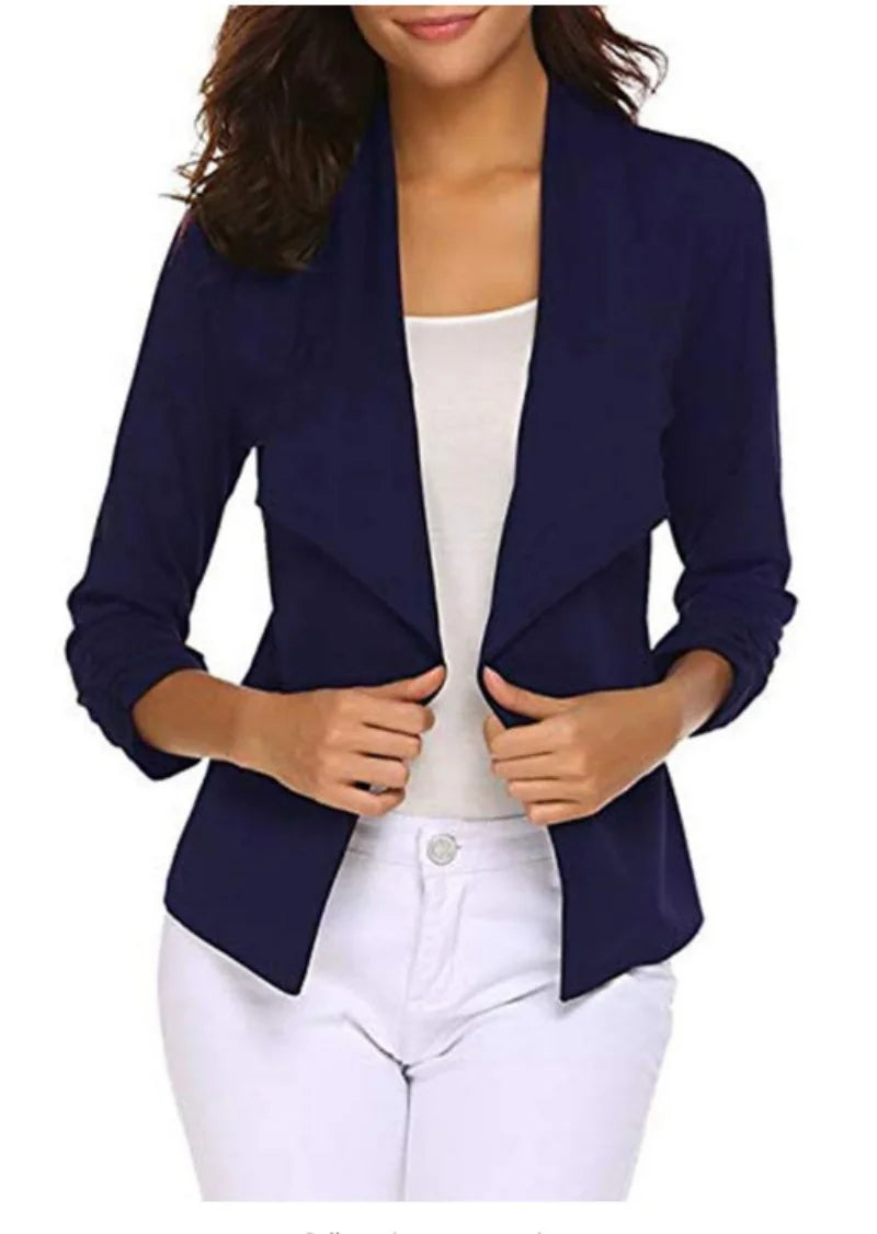 Women's Casual Blazer Solid Elegant Jackets Cardigan Fashion Long Sleeve Jacket Slim fit 3/4 Gathered Sleeve Open Front