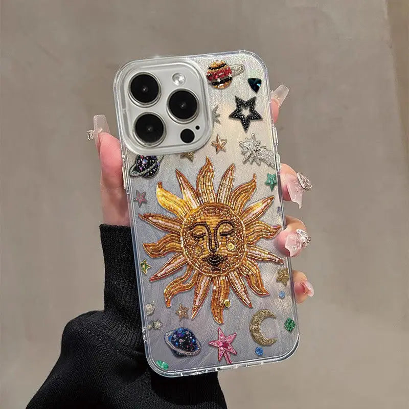 Sun Flower INS Phone Case For iPhone 16 15 14 13 12 11 Pro Max 16E XS XR 7 8 Plus SE2 Starry Sky Pattern Cover Shockproof Cover