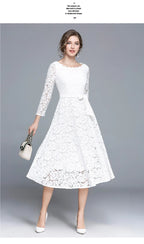 Lace White Prom Dress Women 2023 Summer Autumn Long Sleeve Sexy Slash Neck A Line Midi Party Vestidos Flower Embroidery