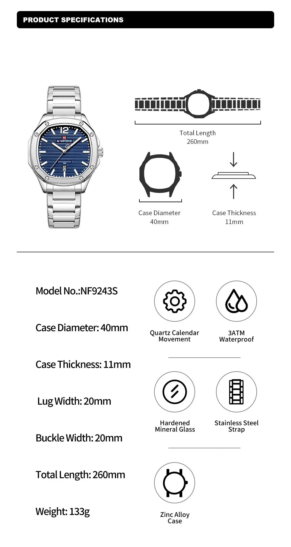 NAVIFORCE Men Luxury Brand Watches Military Sport Mens Wrsitwatches Full Steel Quartz Clock Men's Waterproof Business Watch