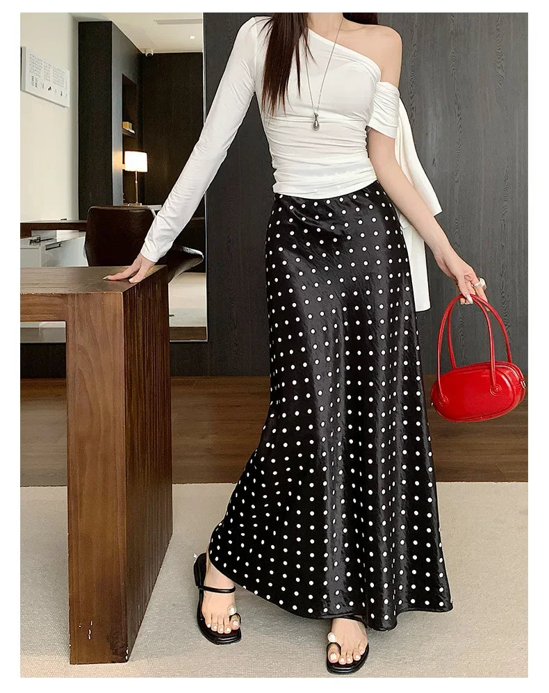 Spring 2025 High-Waisted Hoop Skirt Women's Vinegar Slimfish Tail Skirt A- Line Flared Hip Covering Long Dress