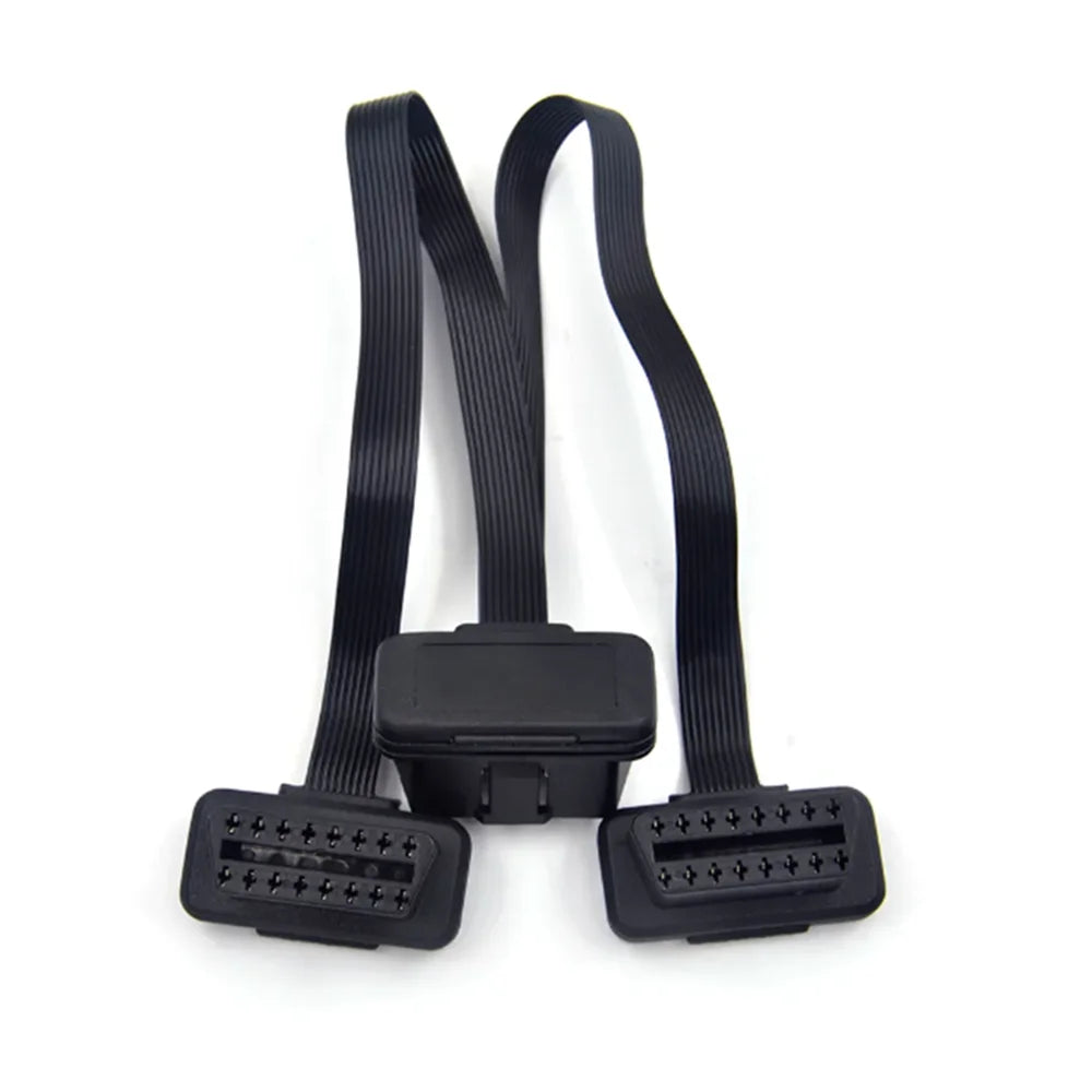 Flat+Thin 16Pin OBD 2 Extender OBD2 16 Pin ELM327 Male To Dual Female Y Splitter Elbow OBDII Extension Connector Cable Free Ship