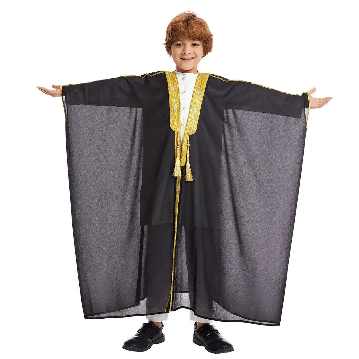 Middle Eastern Teenage Boys' Long Robe Chiffon Cardigan Sweater Boys' Long Robe Jubba Thobe Children's Kaftan Dress