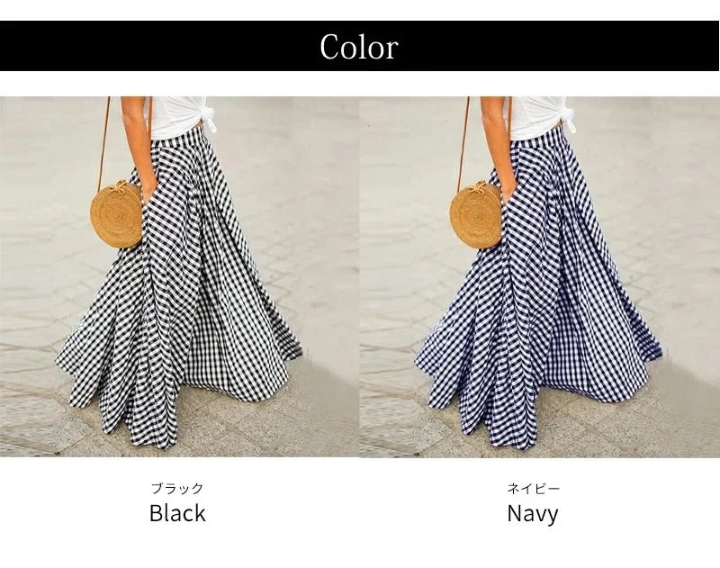 Elegant High-Waisted Long Dress For Women Summer New Arrival Commuting Plaid Big Skirt Wide Leg Design Female Fashion