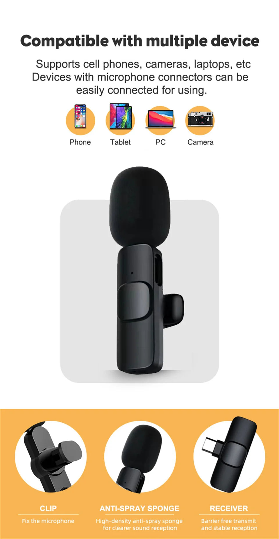 Lavalier Wireless Bluetooth Microphone Portable Audio Video Recording Mini Mic For iPhone Live Broadcast Gaming Phone Type-C
