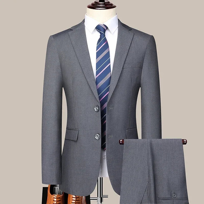 S-8XL New  (Blazer+ Pants) Men's Fashion Business Gentleman Trend Slim-fit Casual Wedding Travel Plus-size Solid Color Suit