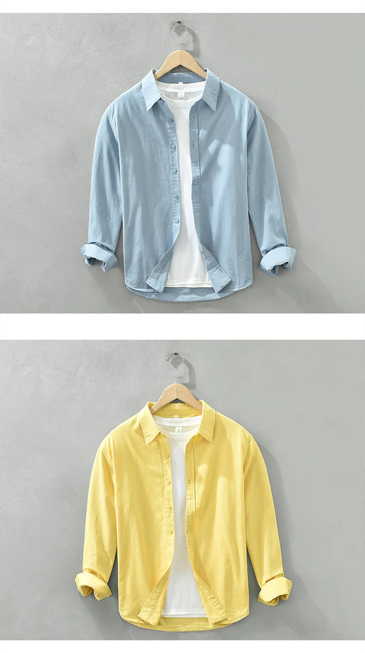2025 Spring New Casual 100% Cotton Long Sleeve Shirt for Men Multi-color Simple Solid Color Classic Daily Shirts CM6651