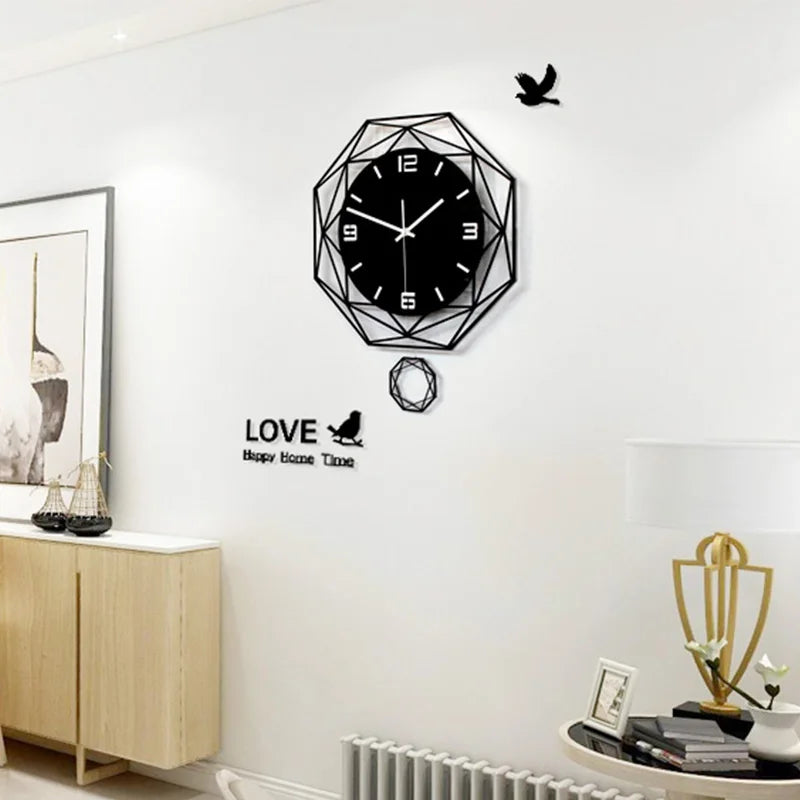 Polygonal Swinging Wall Clock with Swinging Function Suitable for Living Room Office Living Room Decoration Clock