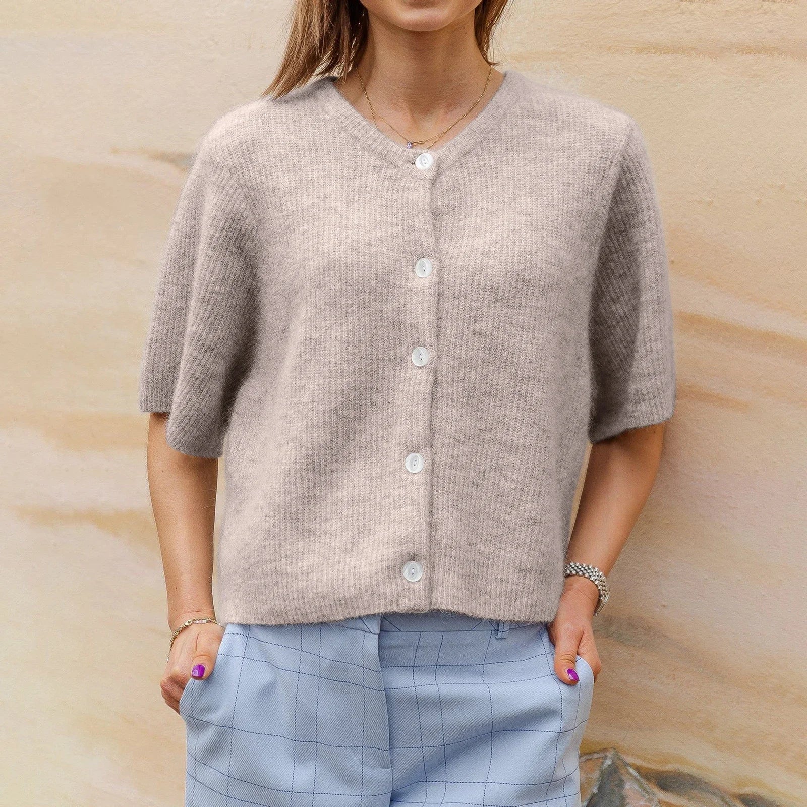 2000s Sweaters y2k Clothes Women Solid Color Round Neck Single Breasted Short Sleeve Cardigan Tops Fashion Streetwear
