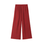 TFMLN New Women's High Waist Wide Leg Pants Fashion Elastic Waist Long Straight Trousers Lady Casual Solid Pocket Pants Summer