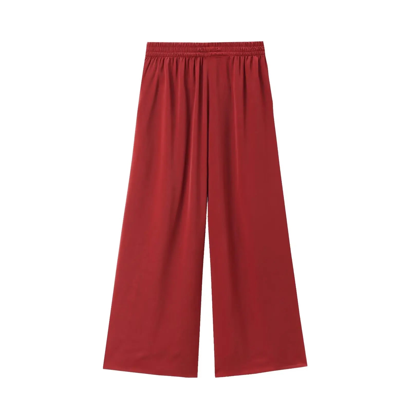 TFMLN New Women's High Waist Wide Leg Pants Fashion Elastic Waist Long Straight Trousers Lady Casual Solid Pocket Pants Summer