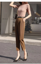 Office Lady Fashion Coffee Harlan Suit Pants Spring Summer Thin Women Koreon Women High Waist Casual Slim Cropped Trousers 2023