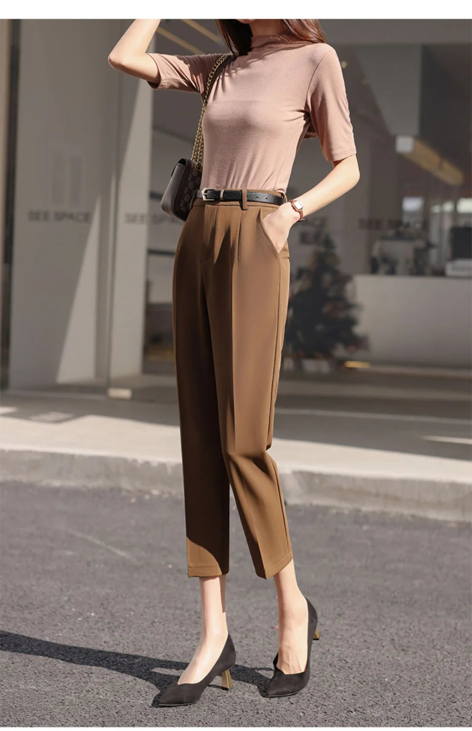 Office Lady Fashion Coffee Harlan Suit Pants Spring Summer Thin Women Koreon Women High Waist Casual Slim Cropped Trousers 2023