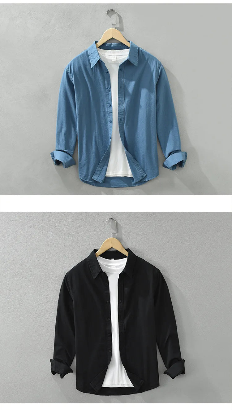 2025 Spring New Casual 100% Cotton Long Sleeve Shirt for Men Multi-color Simple Solid Color Classic Daily Shirts CM6651