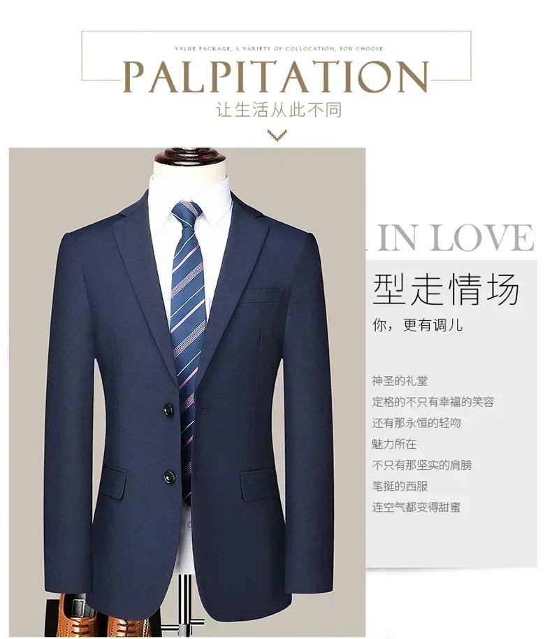 S-8XL New  (Blazer+ Pants) Men's Fashion Business Gentleman Trend Slim-fit Casual Wedding Travel Plus-size Solid Color Suit