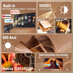 Projector Netflix Officially Licensed HY320 Android 11 1080P 500ANSI Amlogic S950D4 WIFi6.0 BT5.2 Mini 4K Projector