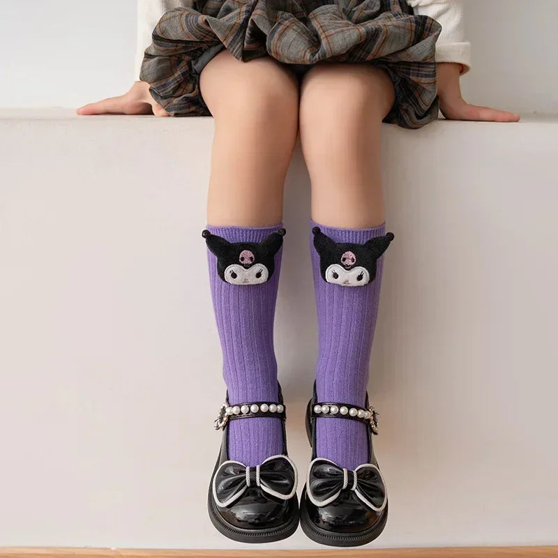 Kuromi Melody Cinnamoroll Kitty Cat Sanrio Socks for Children's Girls Cartoon Kawaii Korean Style Mid-Tube Trendy Student Socks