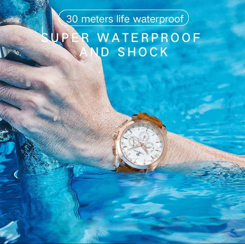 FORSINING Men Watches Automatic Mechanical Watch Luxury Gold Clock Genuine Leather Waterproof Watch Men Military Wristwatch Man