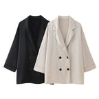 KWTX 2025 Spring Women’s Two Piece Set Solid Pleated V Neck Blazer & Wide Leg Pants Elegant Luxury High Quality Office Set
