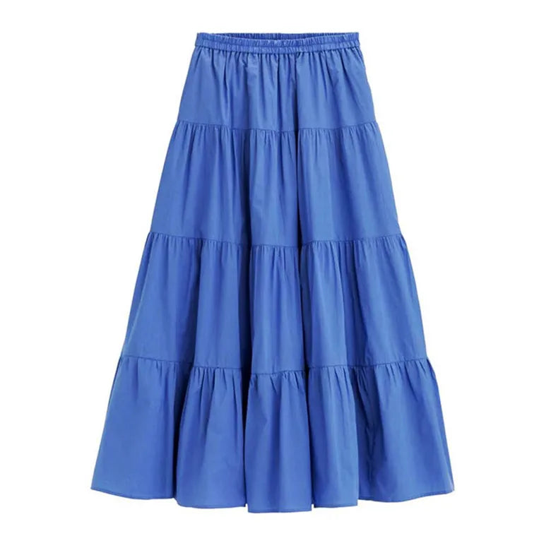 2024 Spring Autunm women Ruffle skirt fashion Summer cotton linen skirts long maxi party skirts red purple pink M-5XL 6XL 7XL