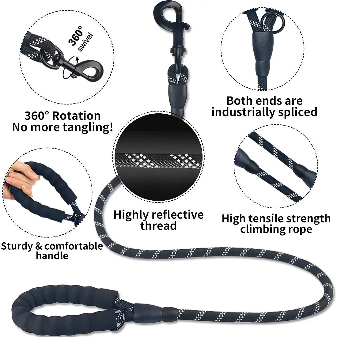 Double Dog Leash 360 Swivel No Tangle Walking Leash Shock Absorbing Bungee for Two Dogs Retractable Elastic Luminous Dog Leash