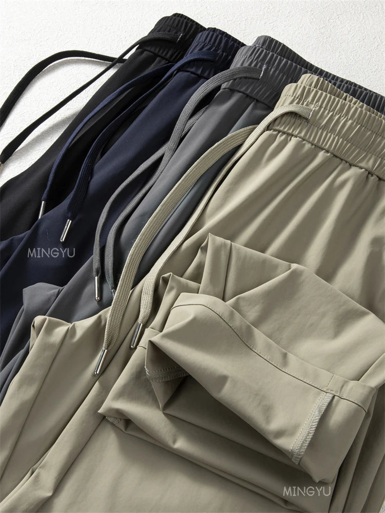 Summer High Stretch Smooth Ice Silk Casual Pants Man Thin Soft Elastic Waist Korean Grey Sweatpants Sports Jogging Trousers Male