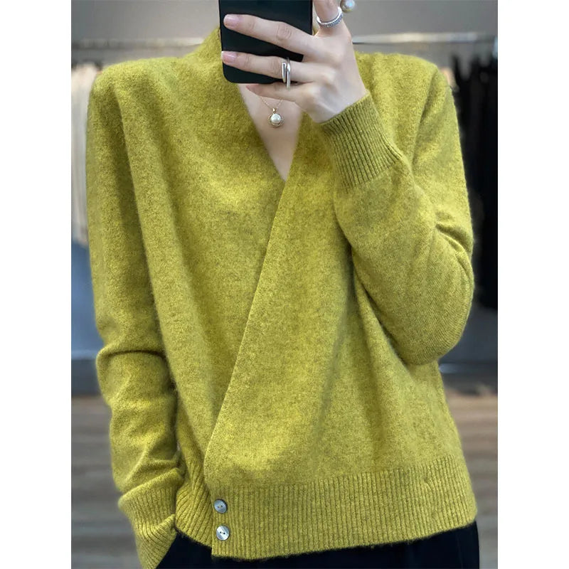 Japanese Kimono Cardigan Pure Wool Sweater Female Cross V-Neck Knitted Cardigan 2023 Spring and Autumn Loose Leggings Retro Top