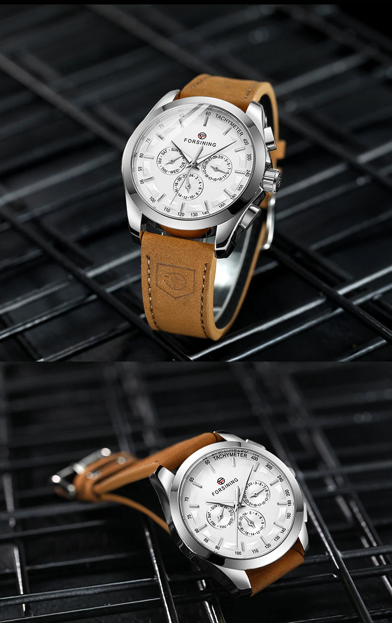 FORSINING Men Watches Automatic Mechanical Watch Luxury Gold Clock Genuine Leather Waterproof Watch Men Military Wristwatch Man