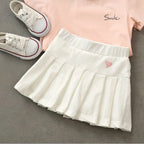 Girls Skirts Jk Pleated Skirt Candy Color Embroidery Love Solid Color Simple Casual Loungewear Outfit Children's Clothes
