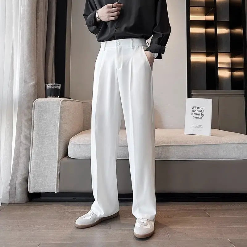 Wide Leg Gray Baggy Men's Summer Pants Tailoring Chinese Homme Dress Slacks Spring Clothes Male Suit Trousers Formal Designer Up