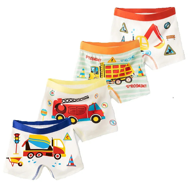 4Pcs Boys Boxers Breathable Children Boxer Briefs Cotton Cozy Comfy Kids Underwear Dinosaur Patterns Toddler Knickers 2-13Years