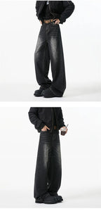 2025 New Retro Washed Straight-Leg Jeans For Men High Street Fashion Baggy Denim Pantalones Hombre Hip Hop Distressed Y2K Jean