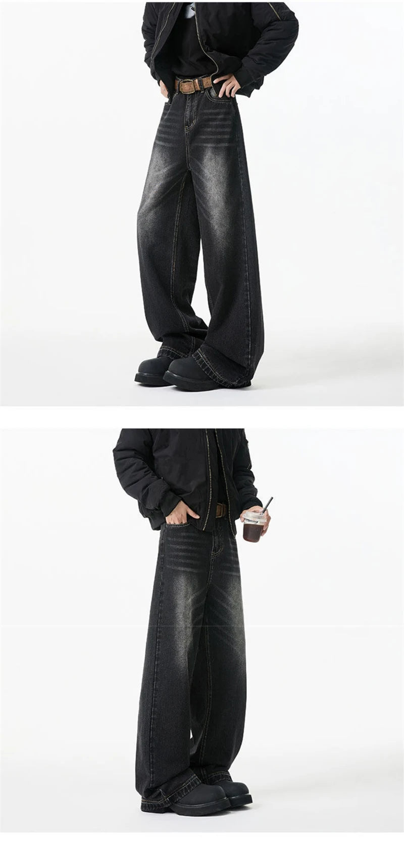 2025 New Retro Washed Straight-Leg Jeans For Men High Street Fashion Baggy Denim Pantalones Hombre Hip Hop Distressed Y2K Jean