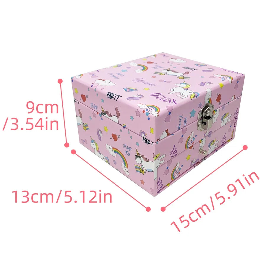 1pc Music Box with Drawer Mirror Rotating Pink Pony Jewelry Storage Box for Ring Necklaces Bracelets Birthday Gift