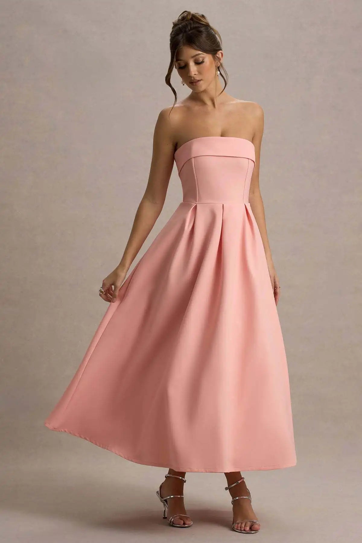2025 French Fashion Elegant Long Evening Dress Women High-end Solid  Sleeveless Strapless Party Dress Chic Minimalist Clothes
