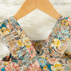 2 Pcs Summer New Baby Girl Dress Fashionable Floral Fly Sleeve Cotton Dress with Crossbody Bag Suitable for Babies Aged 0-3